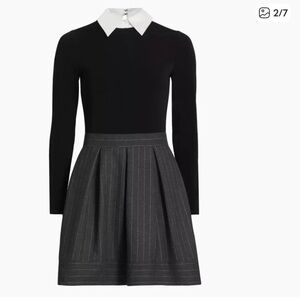 Alice + Olivia Black and Gray Pinstripe Long-Sleeve Dress